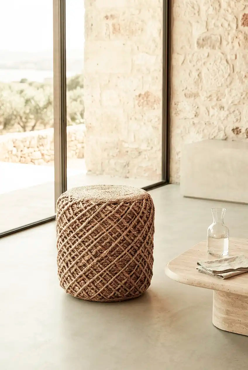 Puf Boho Redondo Trenzado 40x43 - Yute Boho Redondo