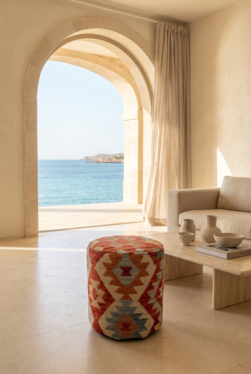 Pouf Round Kilim Mai Mai - size 37x42cm