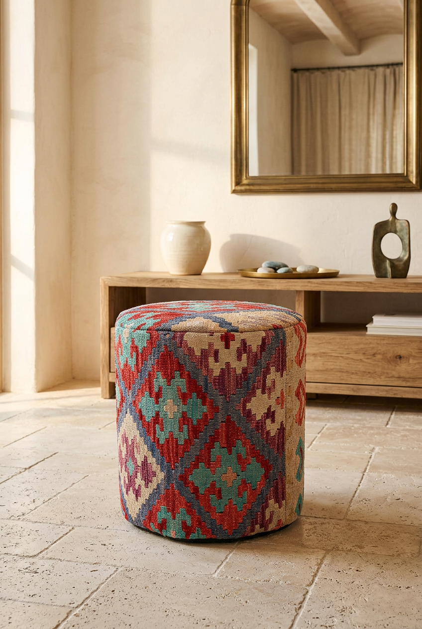 Pouf Round Kilim Mai Mai - size 37x42cm