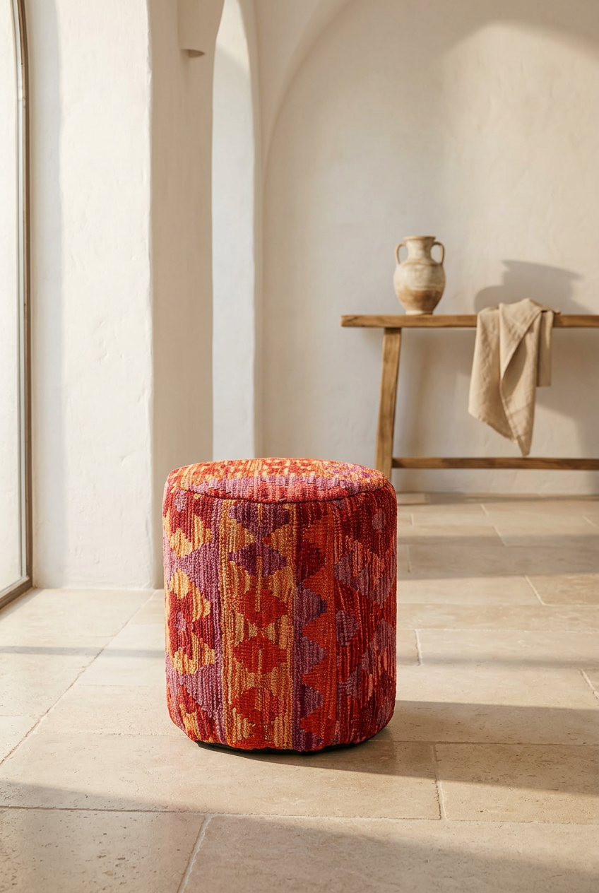 Pouf Round Kilim Mai Mai - size 37x42cm