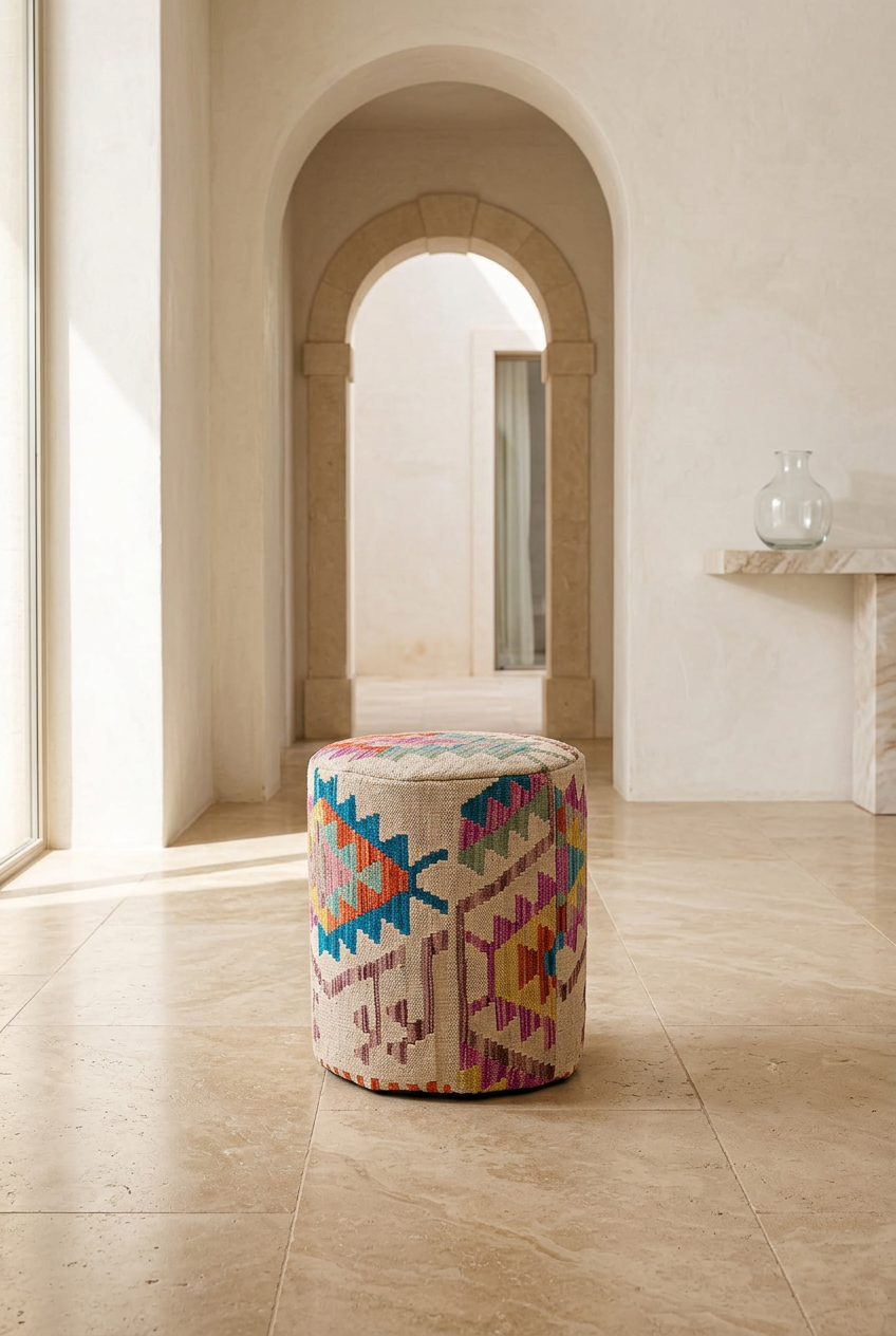 Pouf Round Kilim Mai Mai - size 37x42cm