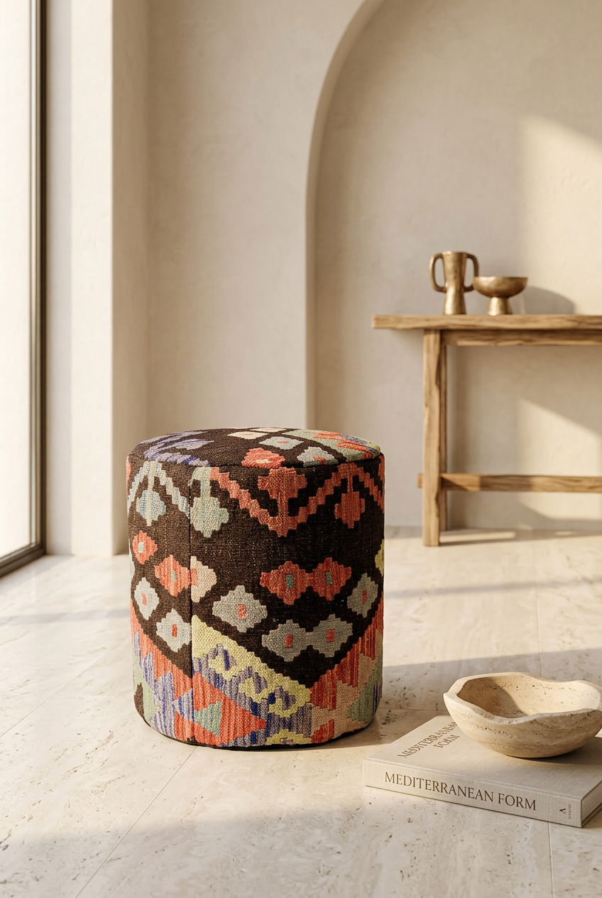 Pouf Round Kilim Mai Mai - size 37x42cm