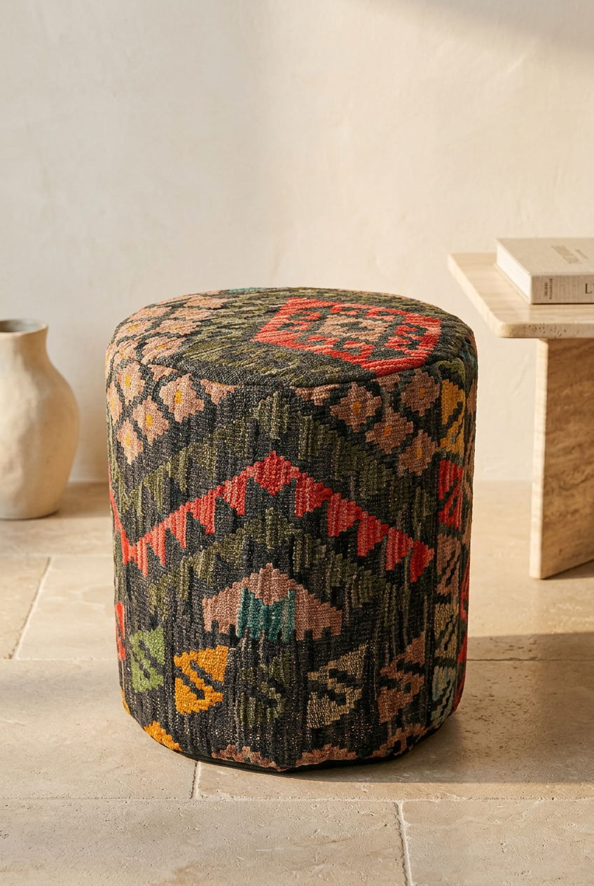 Pouf Round Kilim Mai Mai - size 37x42cm