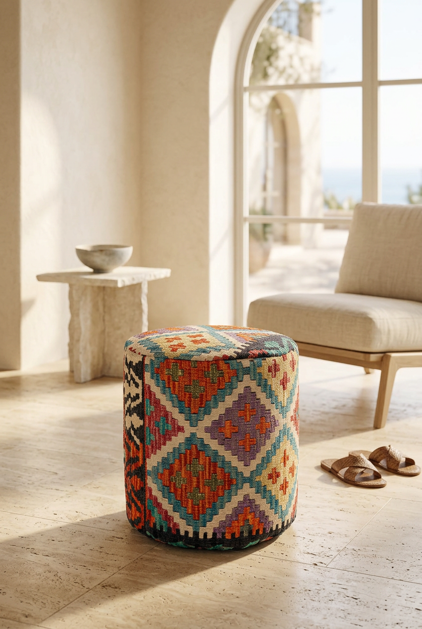 Pouf Round Kilim Mai Mai - size 37x42cm