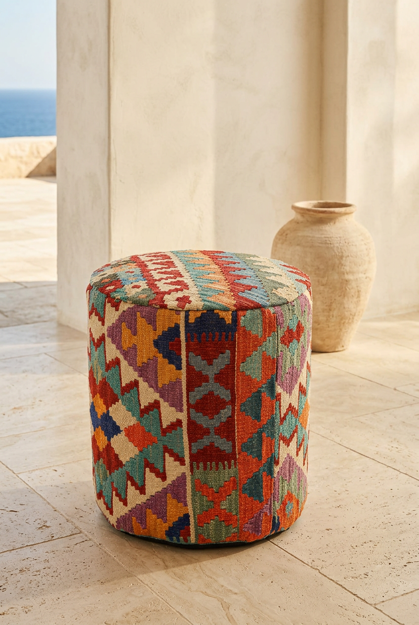 Pouf Round Kilim Mai Mai - size 37x42cm