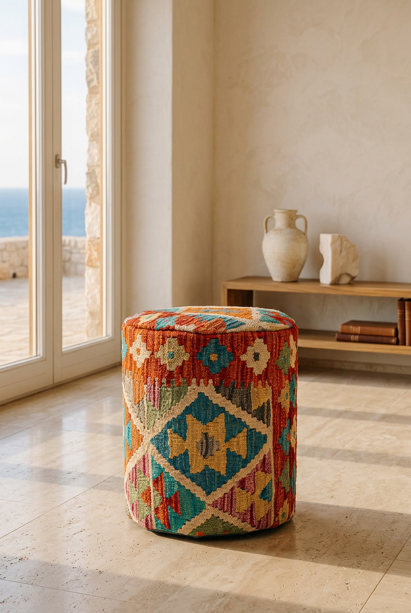 Pouf Round Kilim Mai Mai - size 37x42cm
