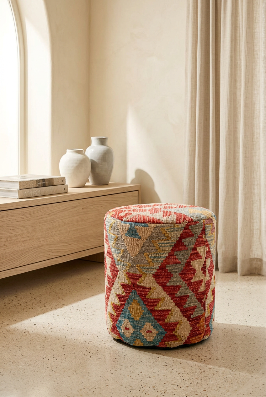 Pouf Round Kilim Mai Mai - size 37x42cm