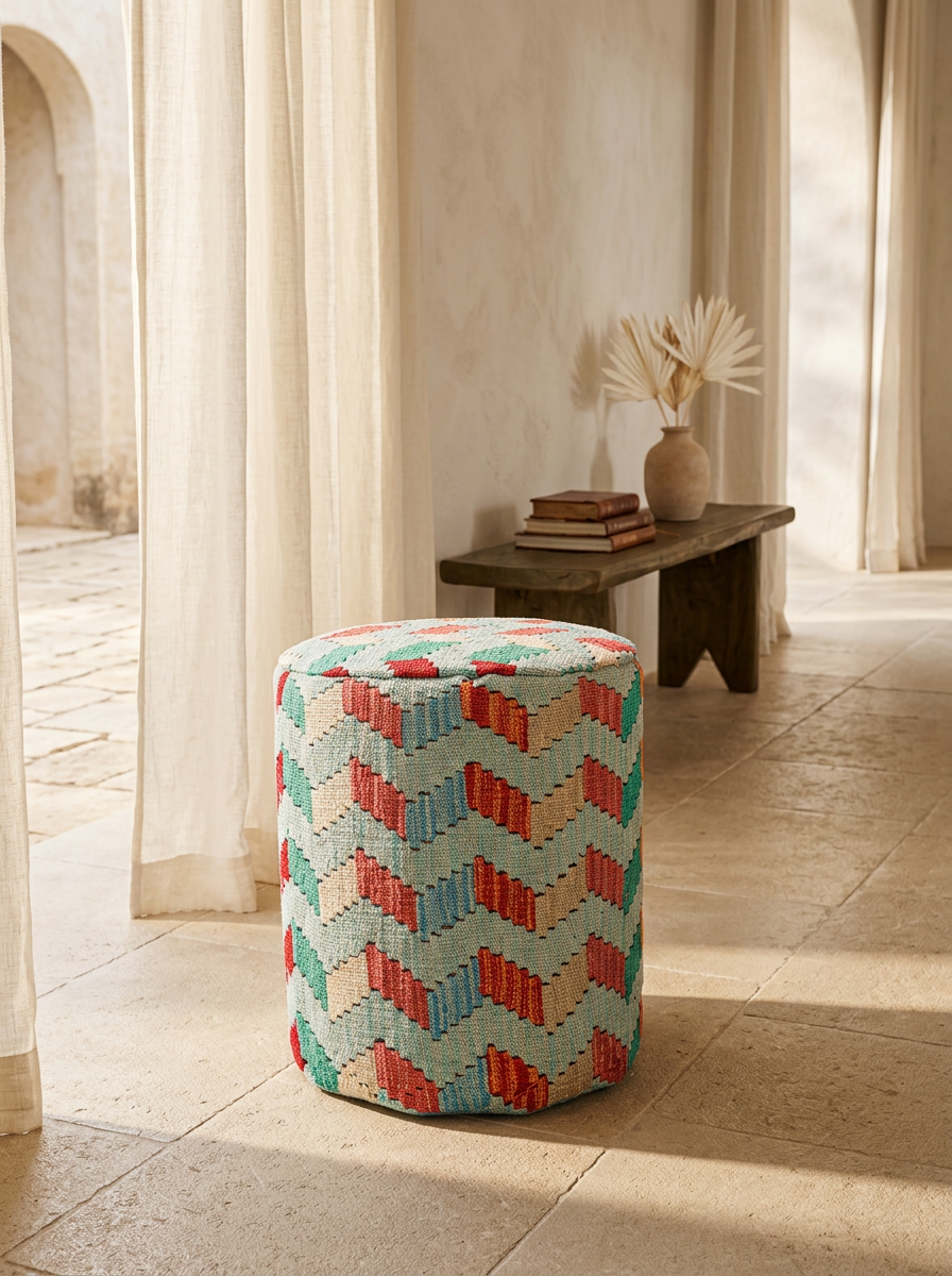 Pouf Round Kilim Mai Mai - masse 37x42cm