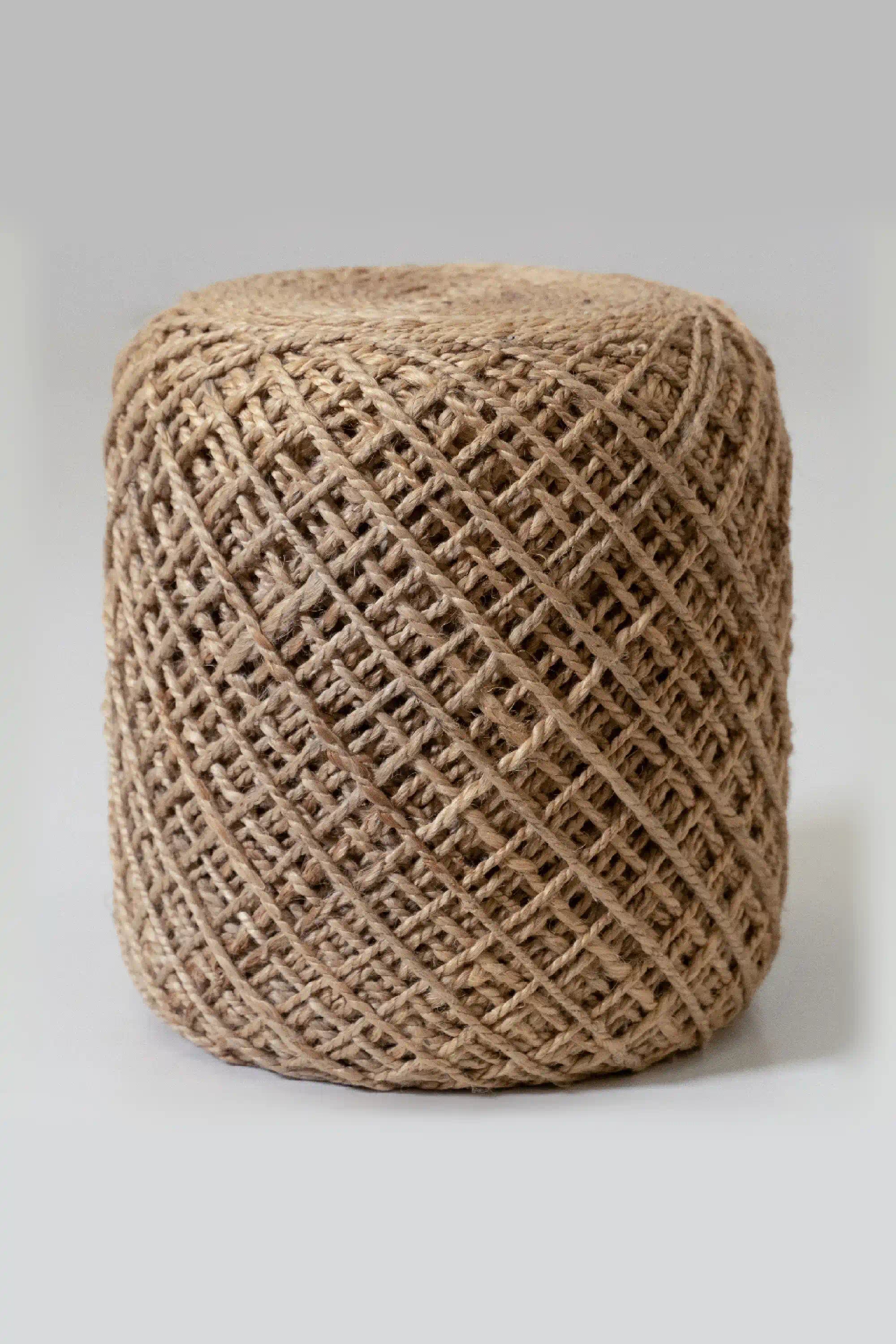 Puf Boho Redondo Trenzado 40x43 - Yute Boho Redondo