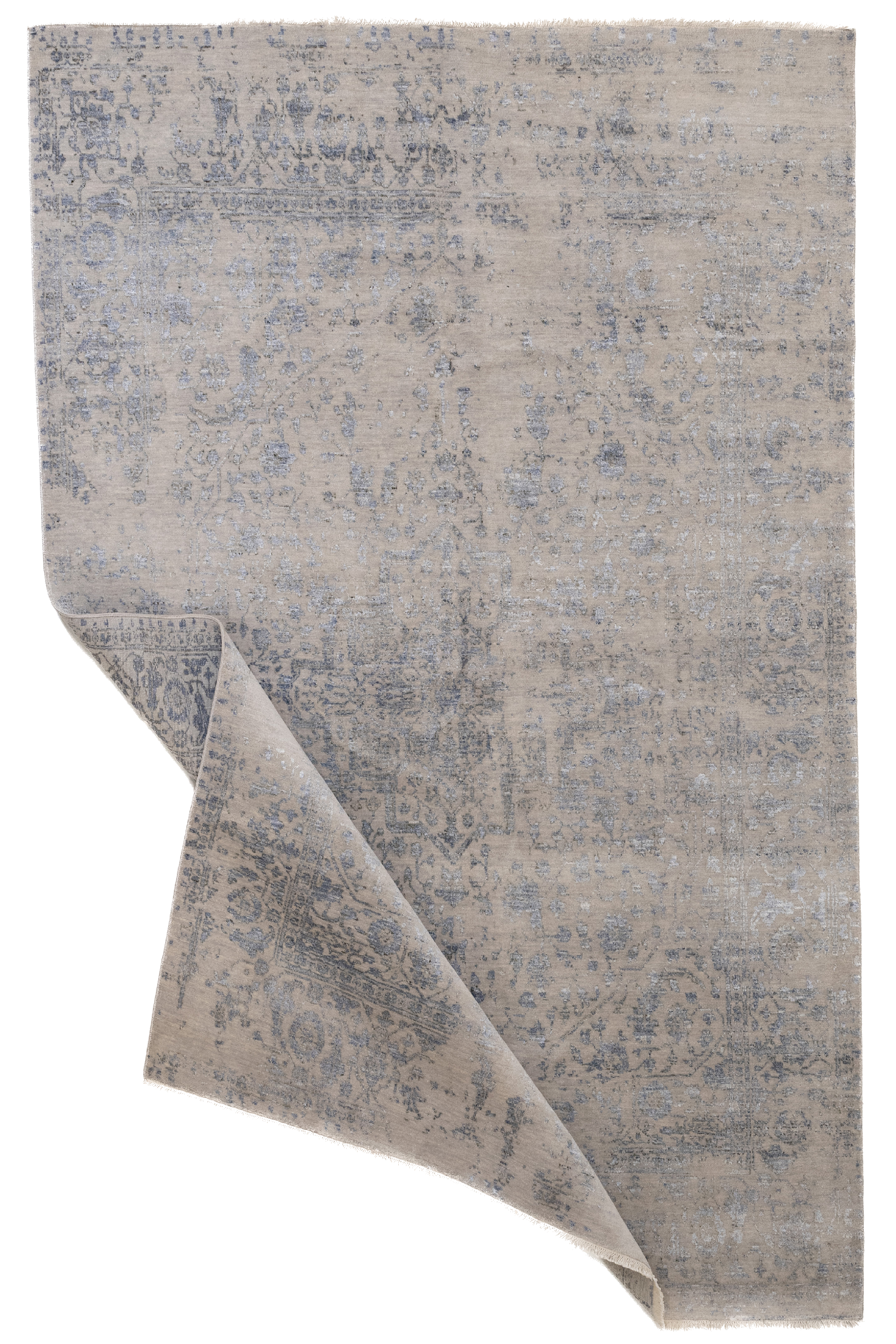 Serapi Silberblauer Teppich - Viskose-Baumwolle 237x300