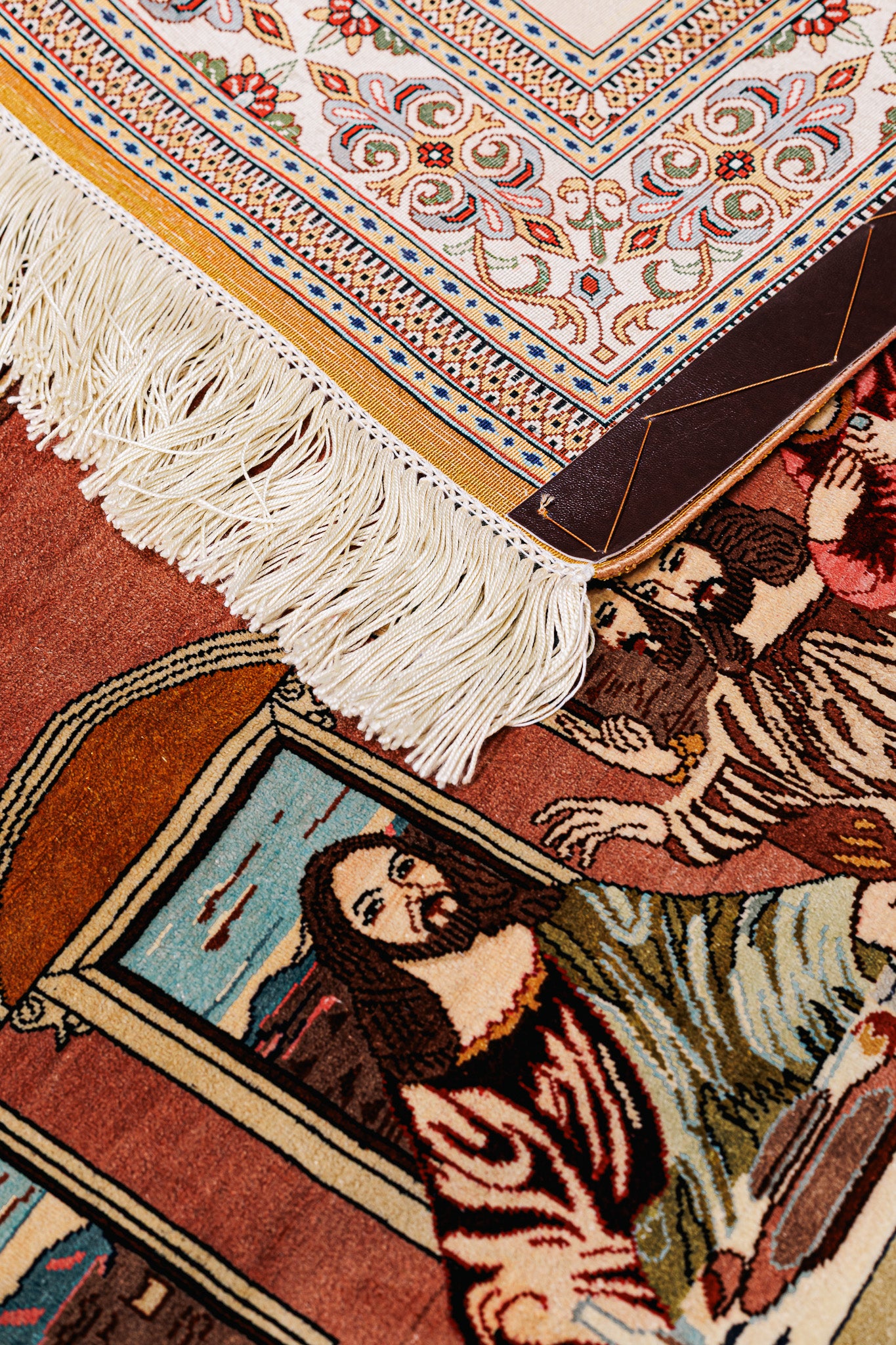 Alfombra Ghom de Seda Firmada - La Ultima Cena - 96 x 145 cm