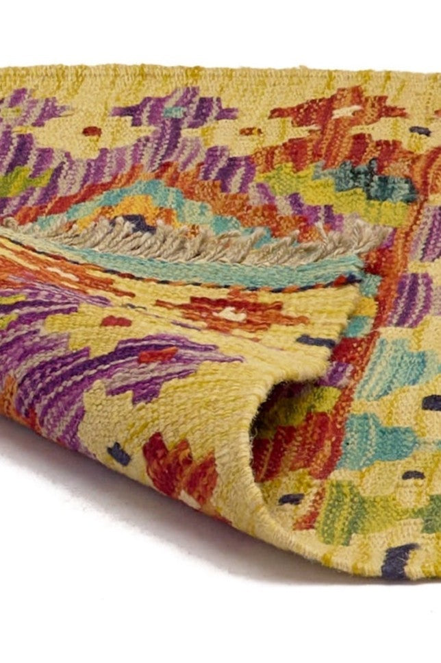 Alfombra Kilim Mai Mai 50x50 Pequeña - Tejido plano de lana multicolor