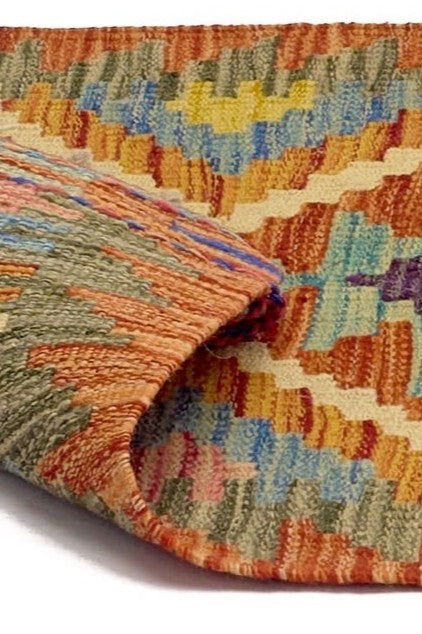Alfombra Kilim Mai Mai 50x50 Pequeña - Tejido plano de lana multicolor