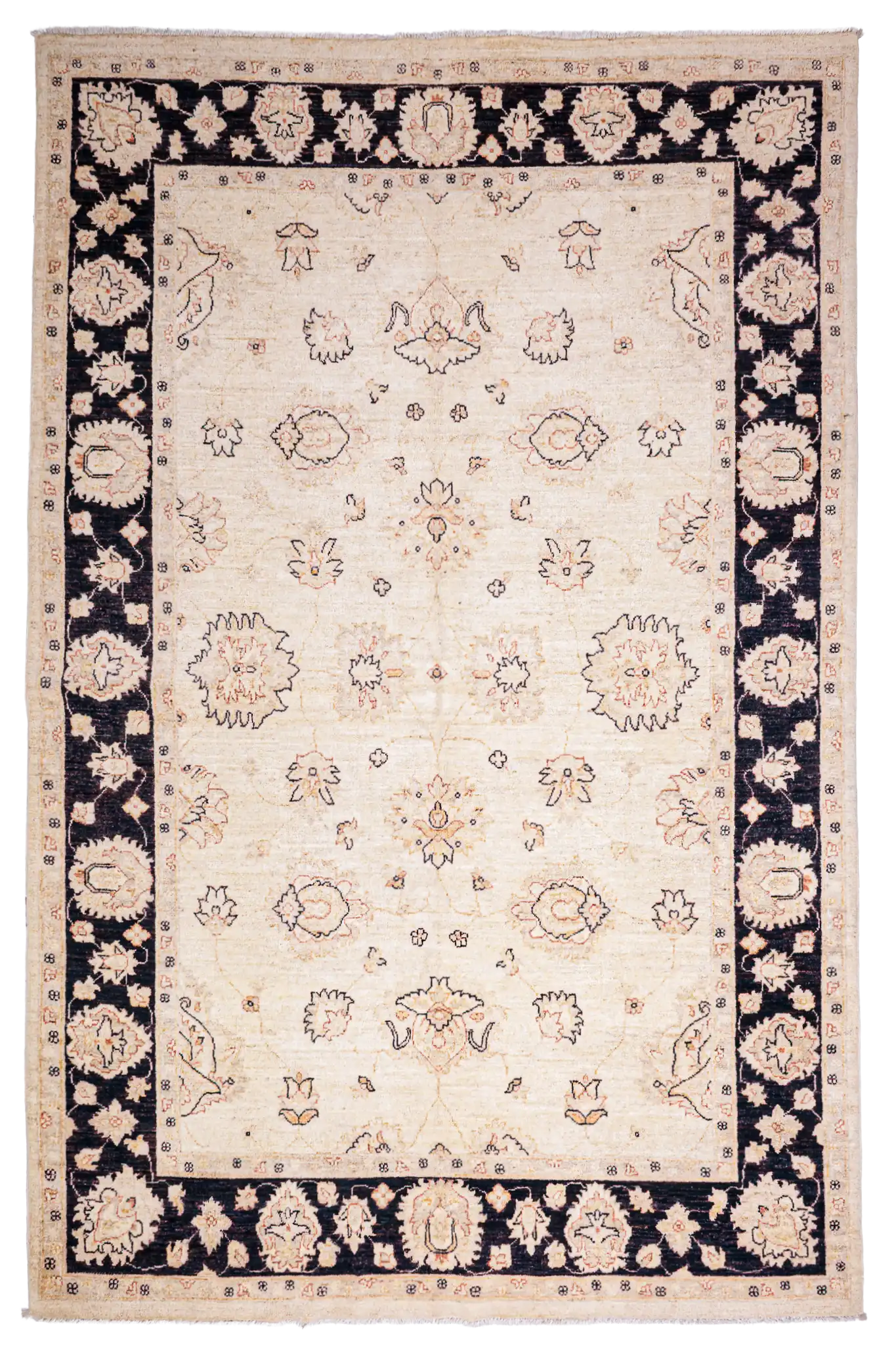 Alfombra Ziegler Farahan - Blanca y Negra 183 x 256 cm