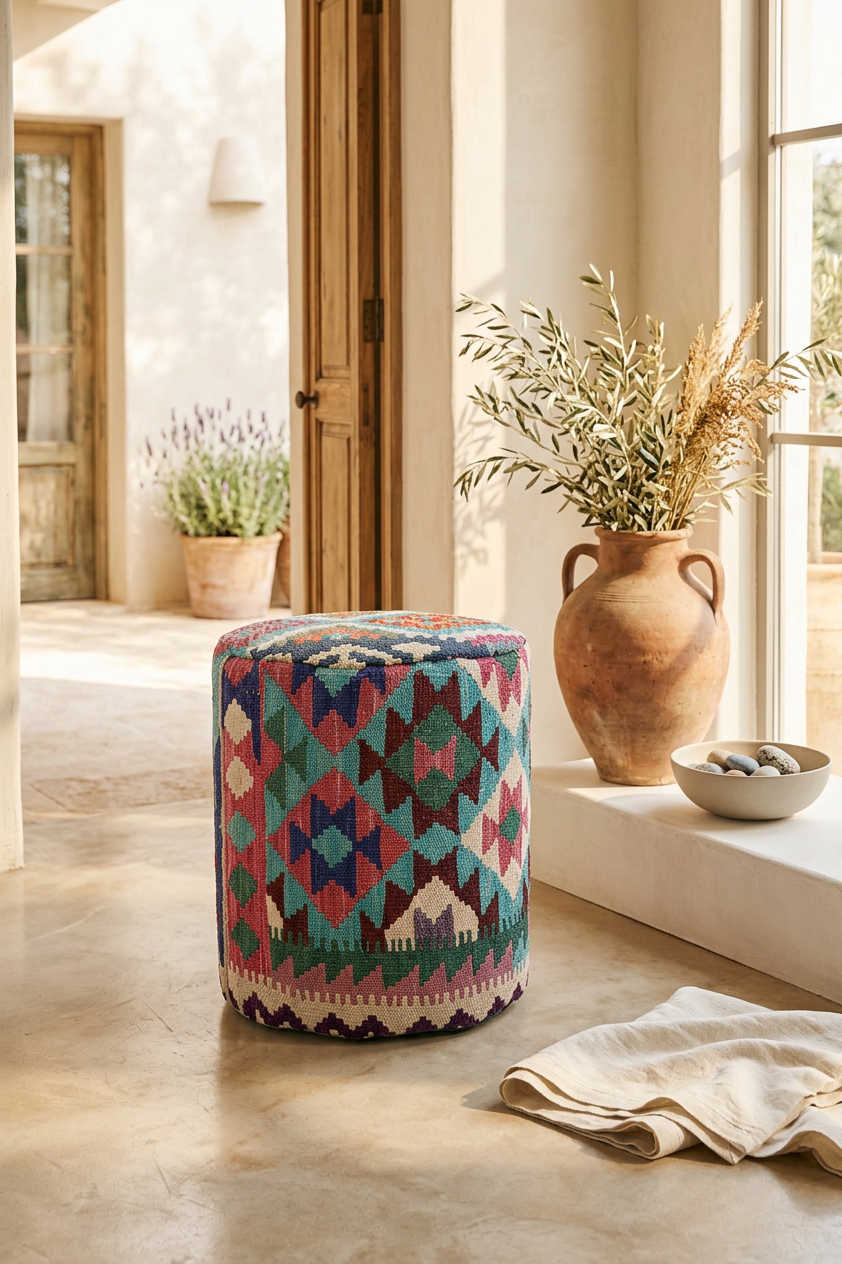 Pouf Round Kilim Mai Mai - masse 37x42cm