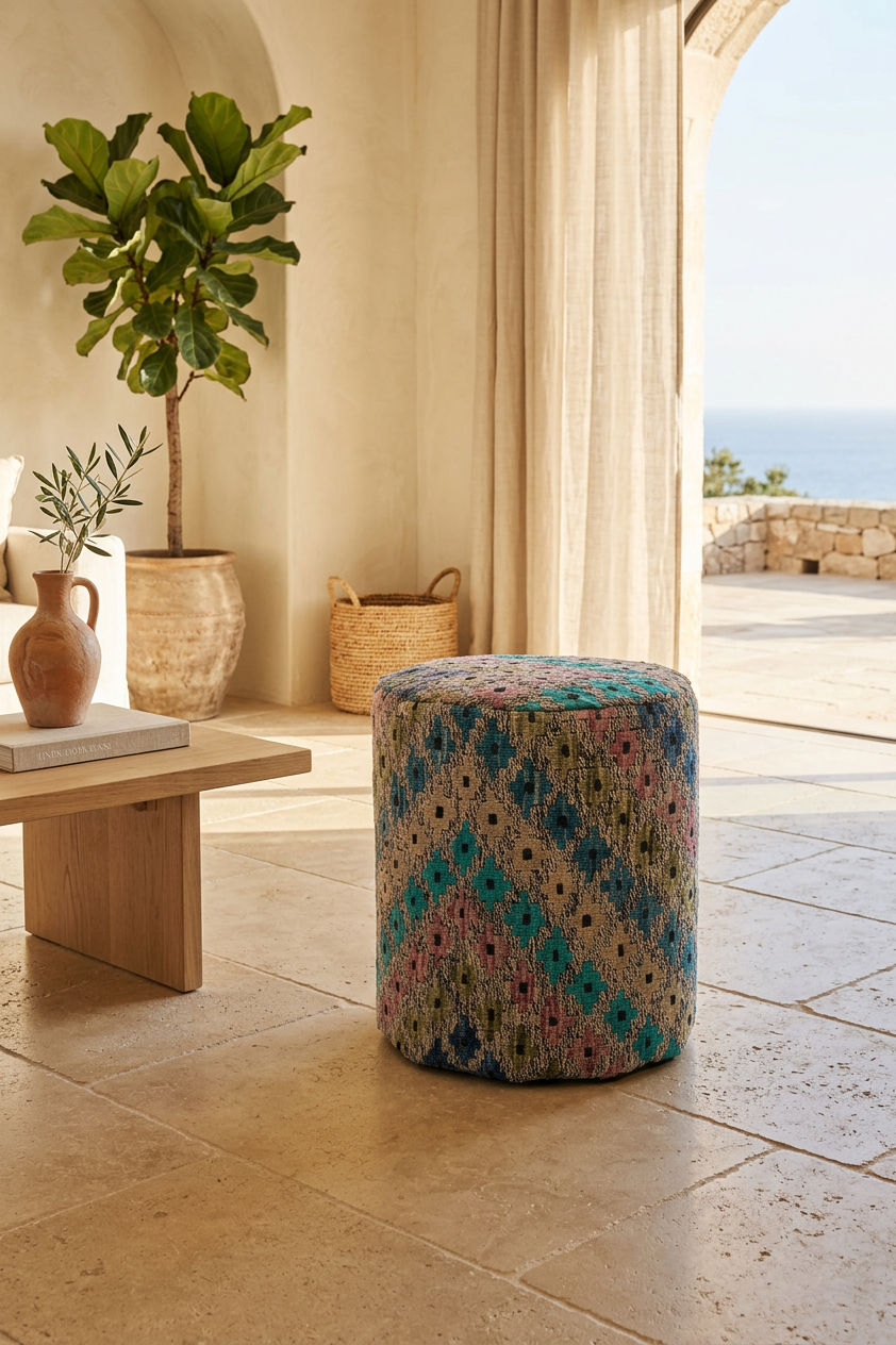 Pouf Round Kilim Mai Mai - masse 37x42cm