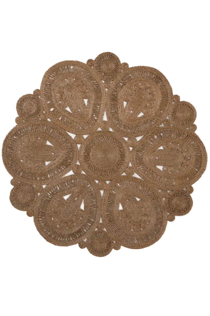 Round natural jute rug - Brown 202 x 204