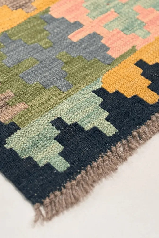 Alfombra Kilim Mai Mai - Tejido plano de lana multicolor