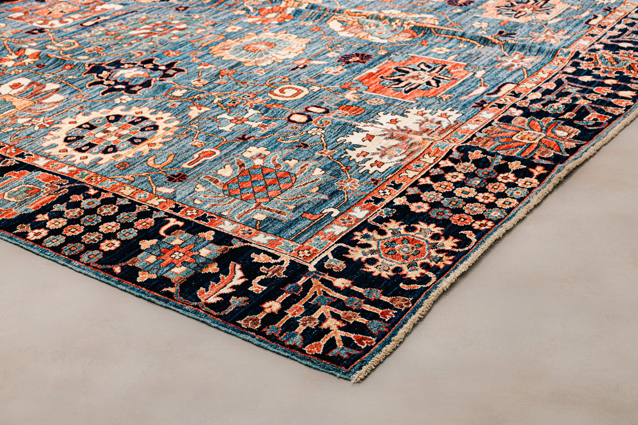 Teppich Ariana Blau – 100 % Wolle, 308x406 cm