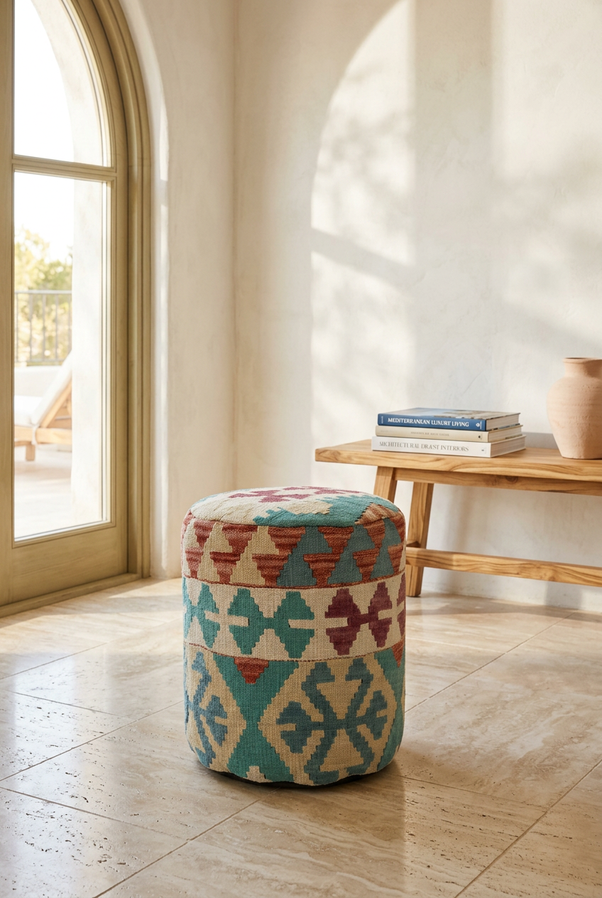 Pouf Round Kilim Mai Mai - size 37x42cm