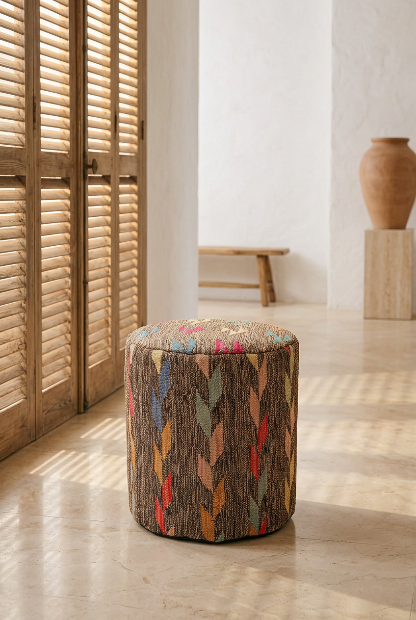 Pouf Round Kilim Mai Mai - size 37x42cm