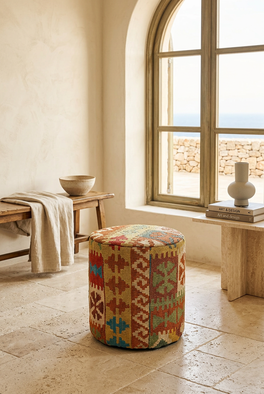 Pouf Round Kilim Mai Mai - size 37x42cm