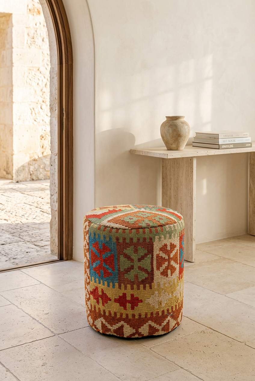 Pouf Round Kilim Mai Mai - size 37x42cm