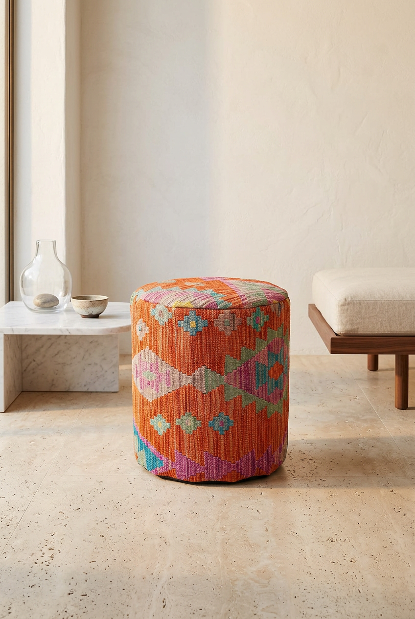 Pouf Round Kilim Mai Mai - size 37x42cm