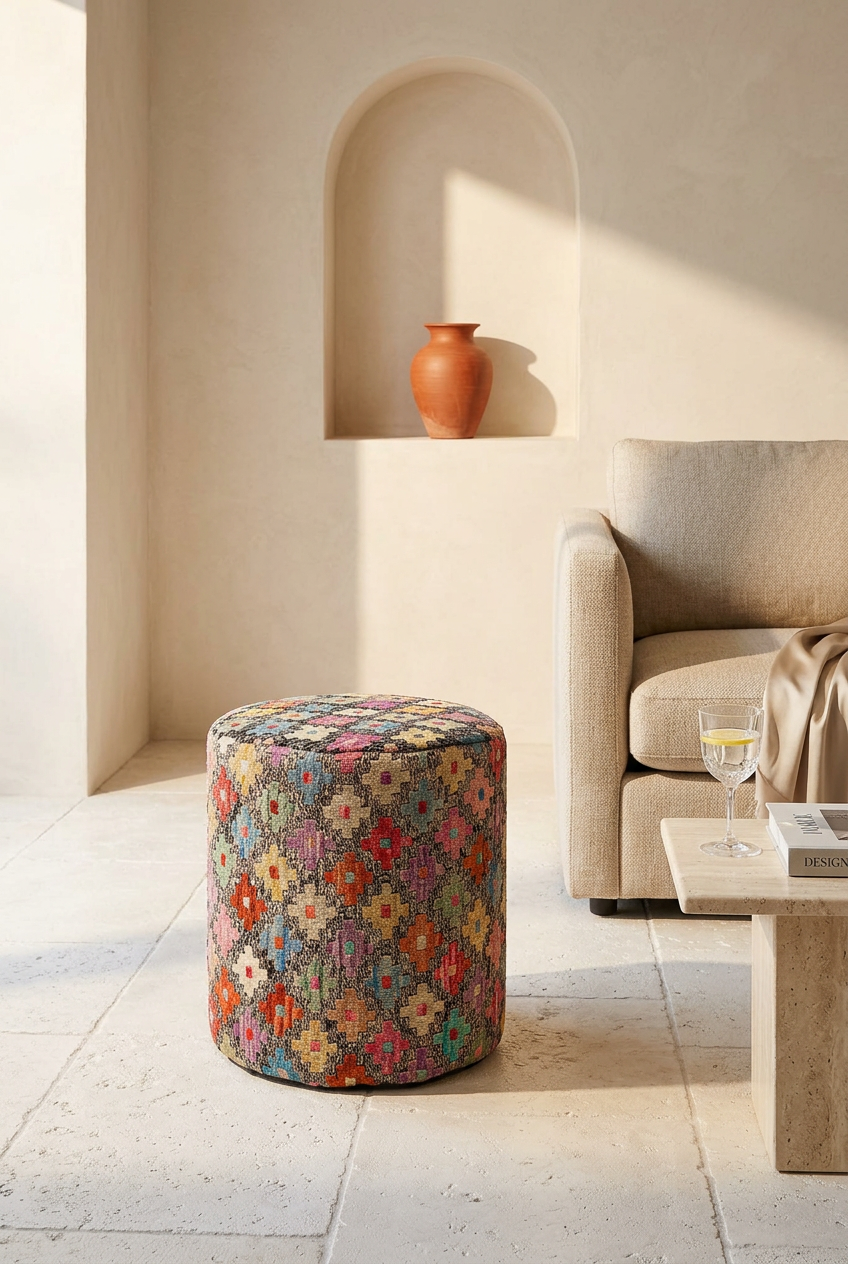 Pouf Round Kilim Mai Mai - size 37x42cm