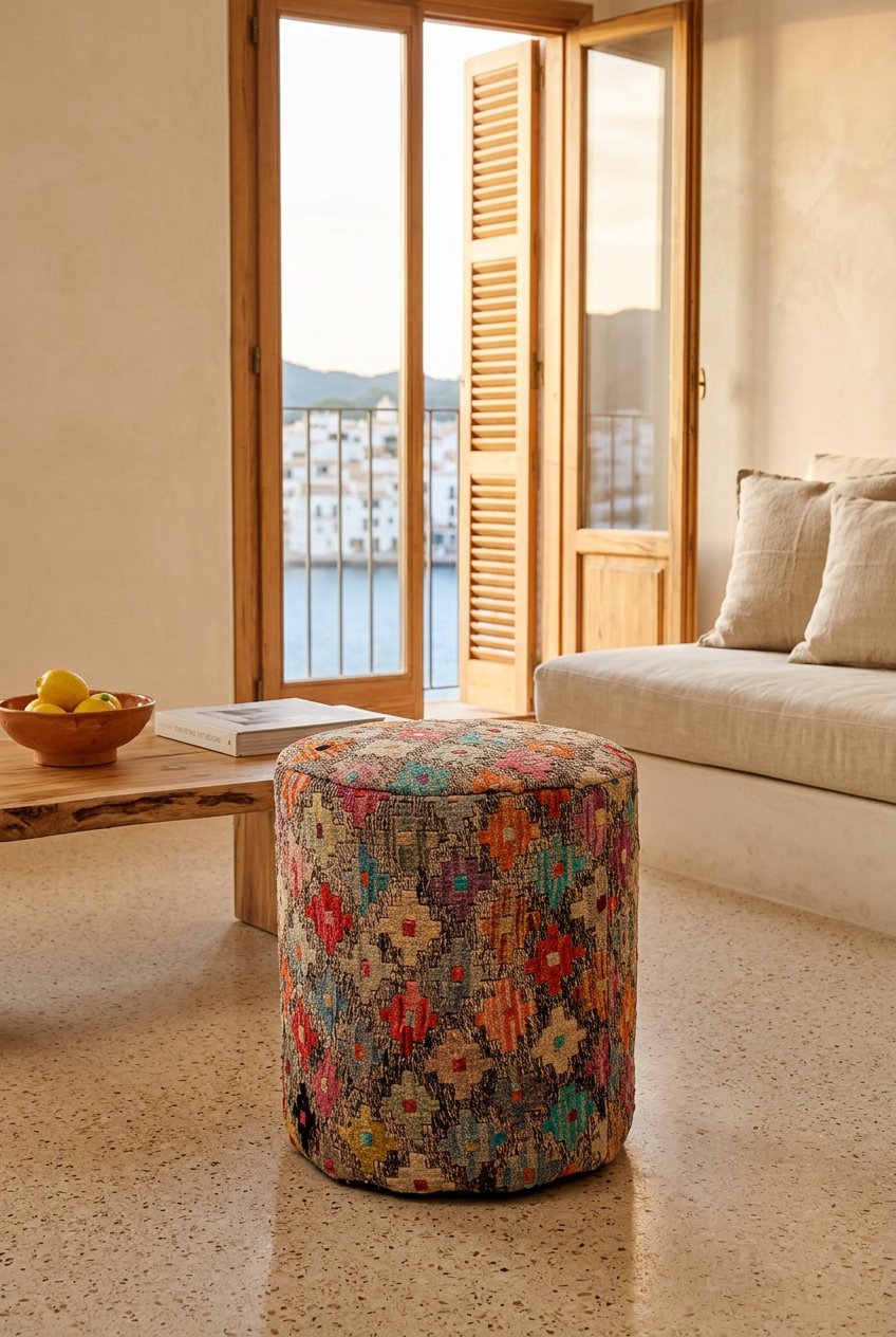 Pouf Round Kilim Mai Mai - size 37x42cm