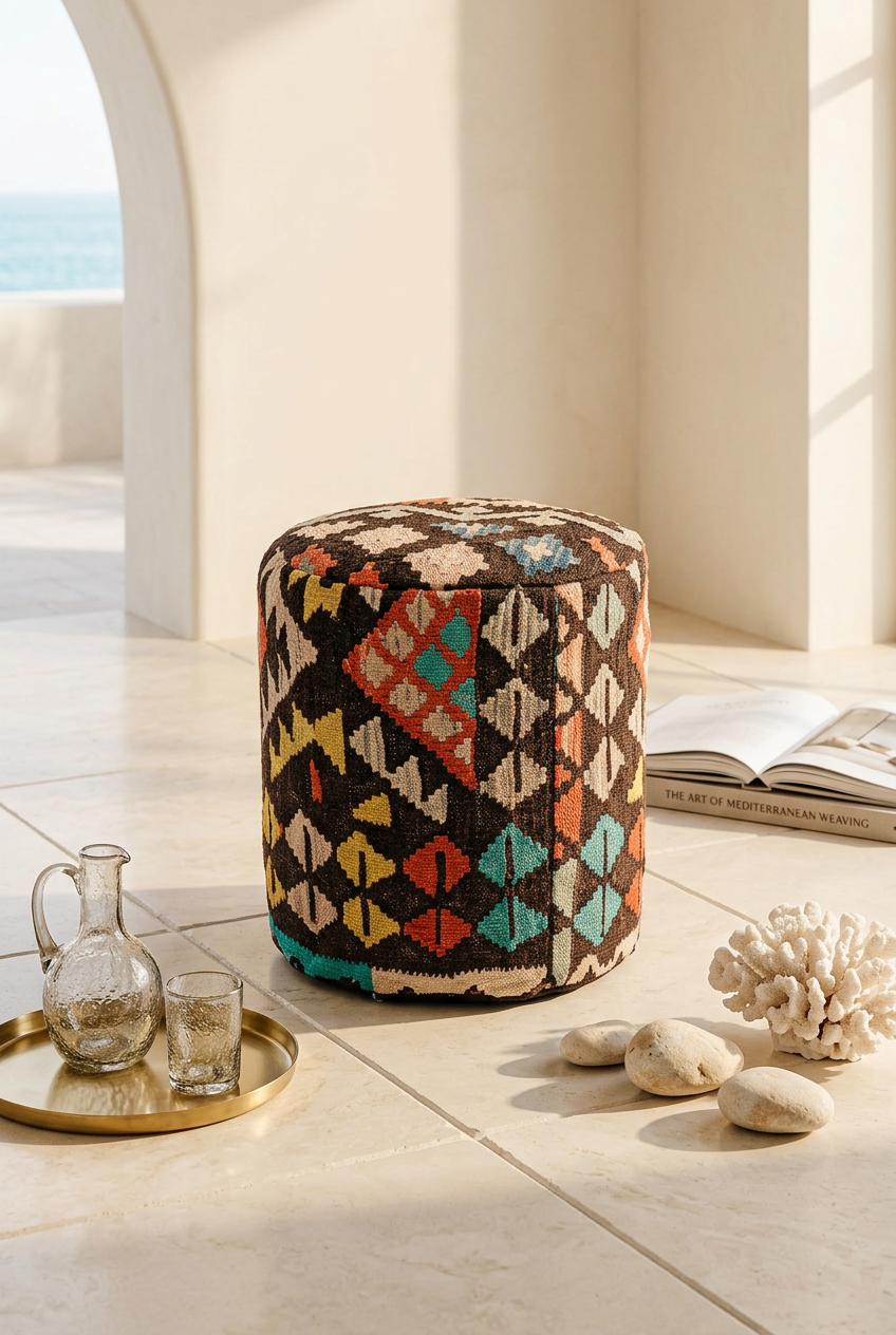 Pouf Round Kilim Mai Mai - size 37x42cm