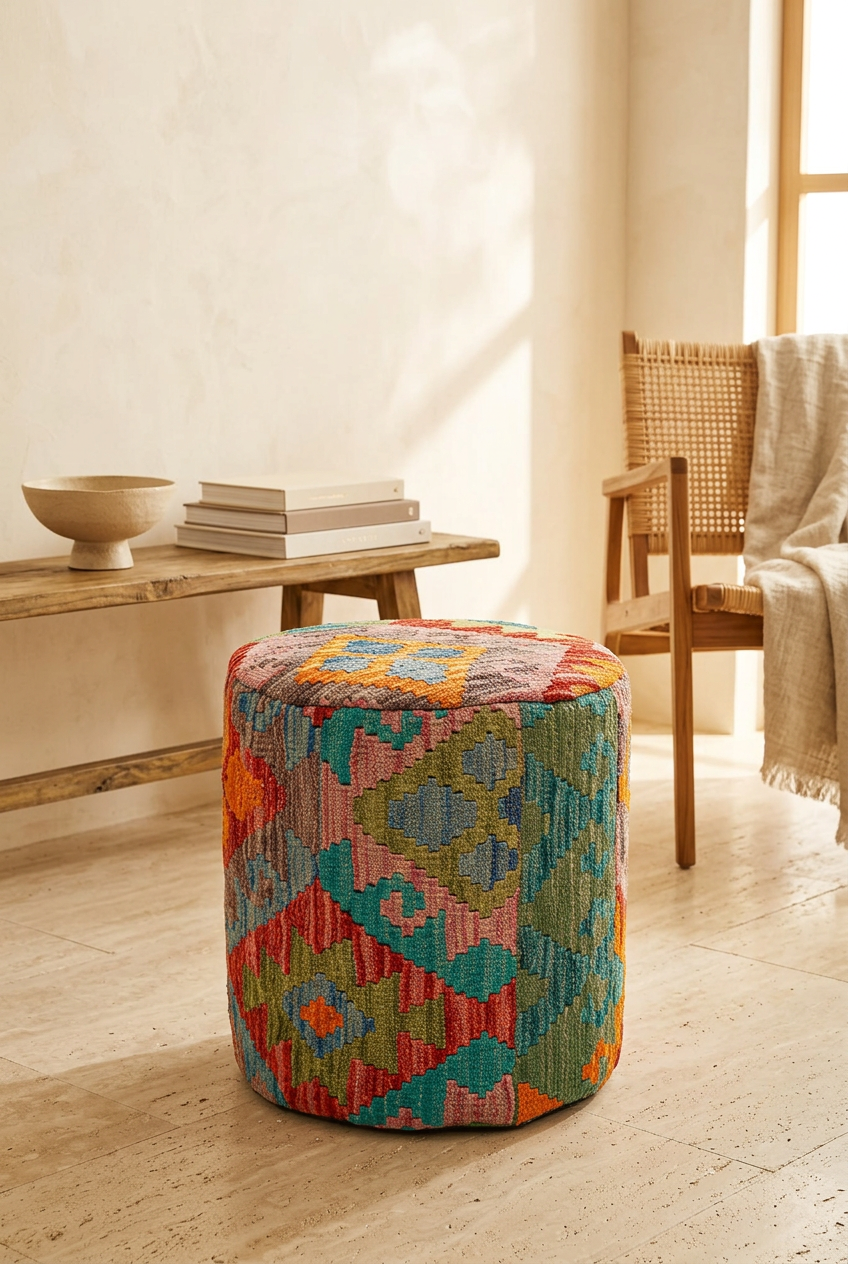 Pouf Round Kilim Mai Mai - size 37x42cm