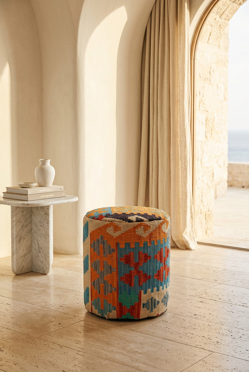 Pouf Round Kilim Mai Mai - size 37x42cm