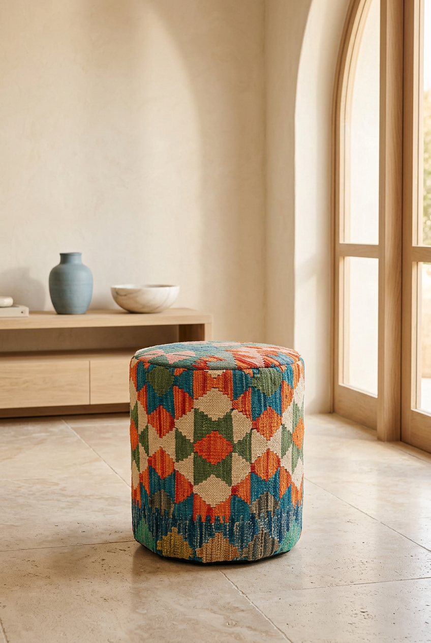 Pouf Round Kilim Mai Mai - size 37x42cm