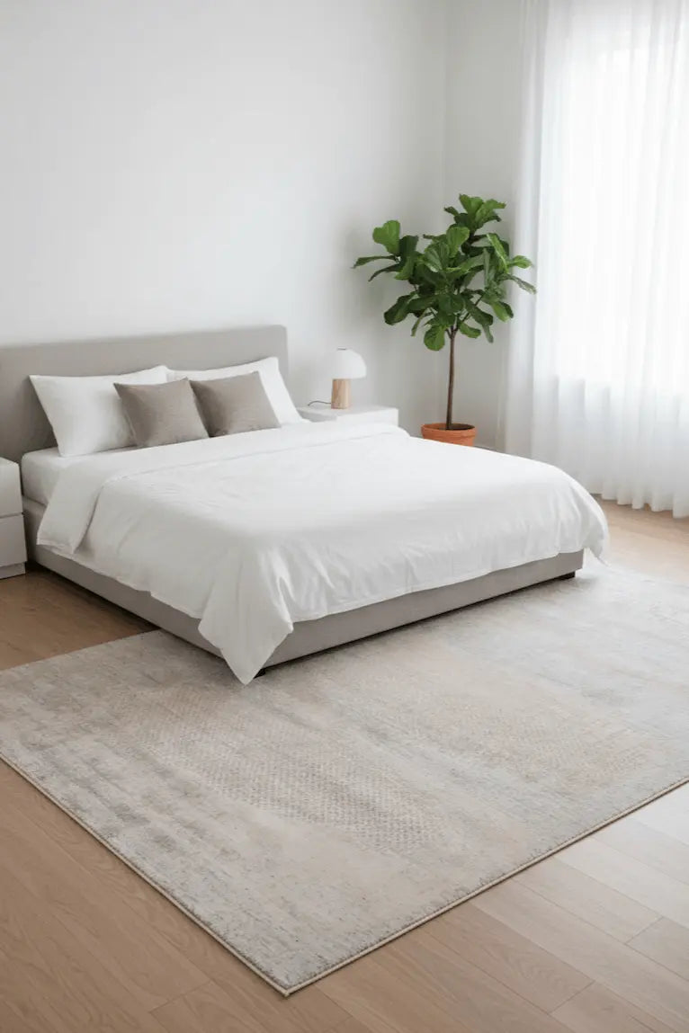 Alfombra Nirvana Urbane DCP107 Grey Beige - de Seda de Bambú Blanca