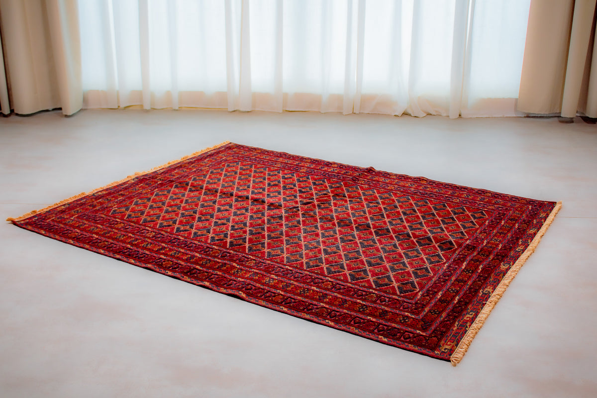 Alfombra Lana Anudada a mano Roja - 155x198cm