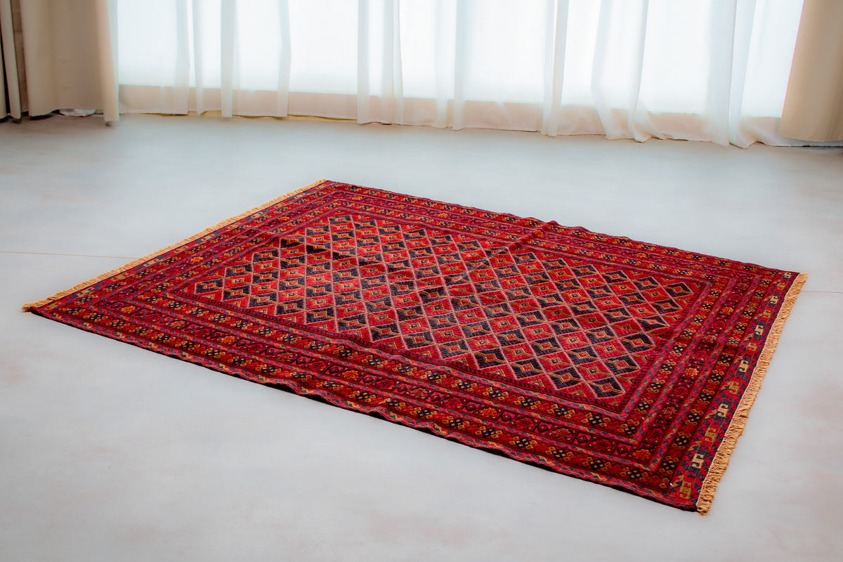 Alfombra Lana Anudada a mano Roja - 155x180cm