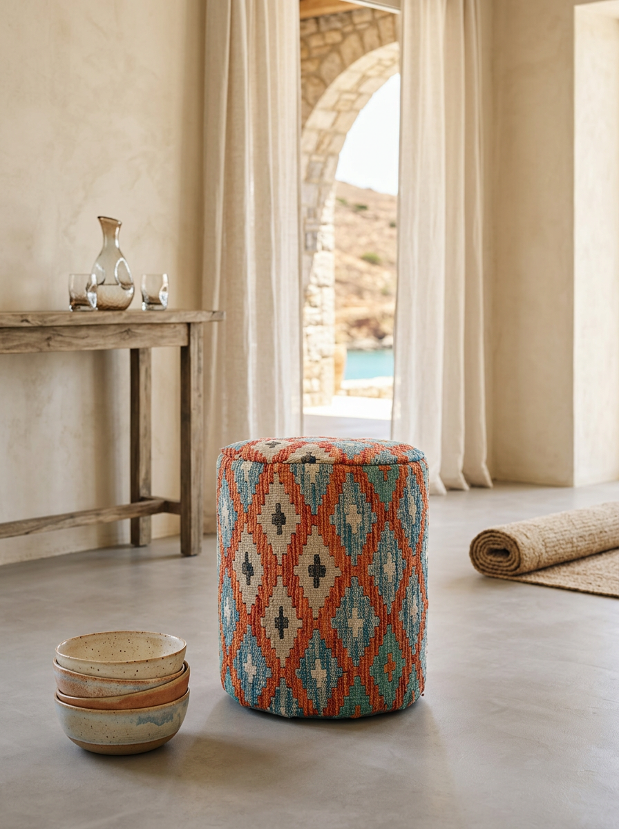 Pouf Round Kilim Mai Mai - masse 37x42cm