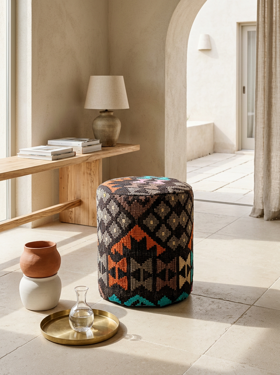 Pouf Round Kilim Mai Mai - masse 37x42cm