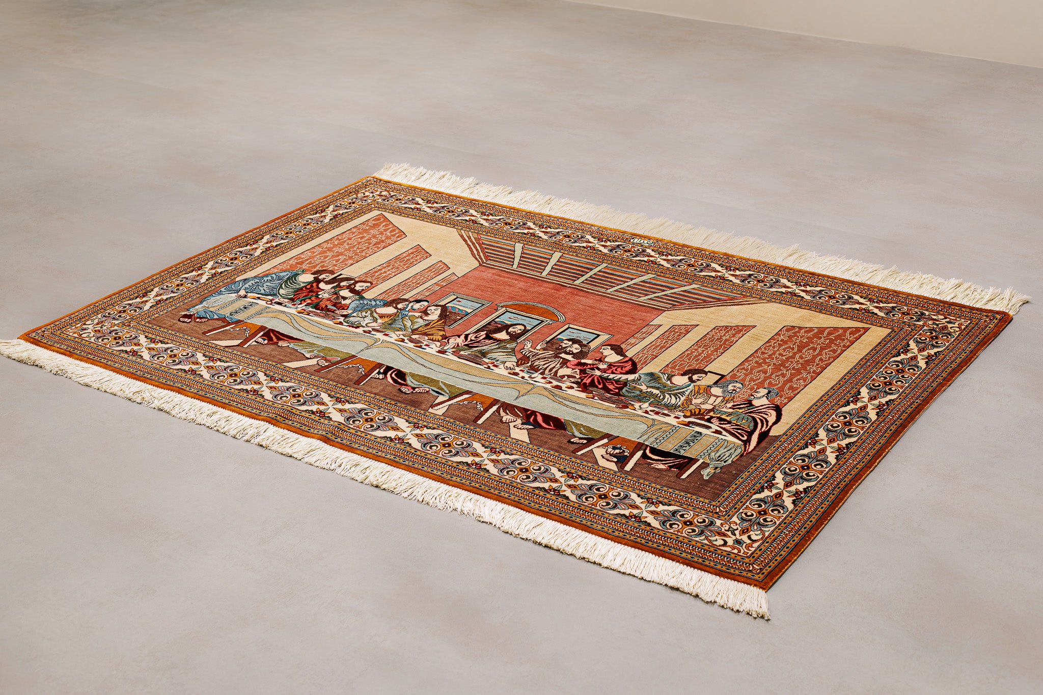 Alfombra Ghom de Seda Firmada - La Ultima Cena - 96 x 145 cm