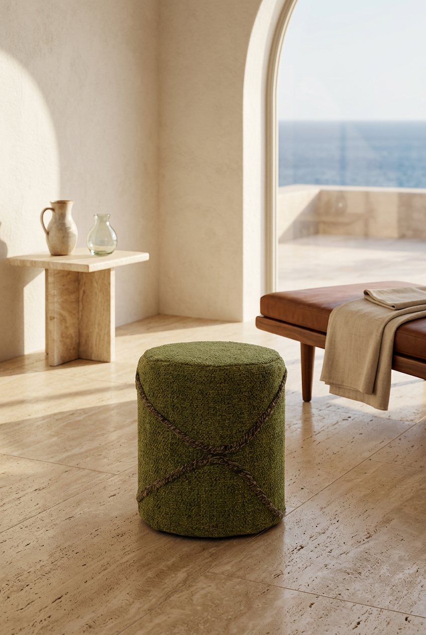 Pouf Round Yakatoot - Braided Green - size 37x42cm