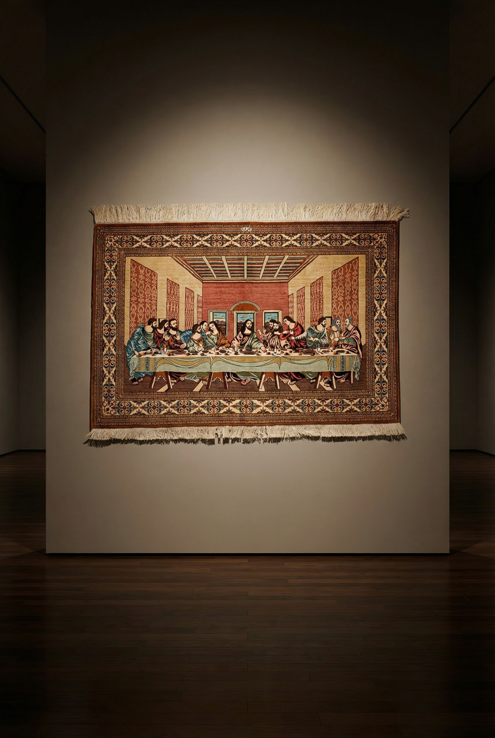 Alfombra Ghom de Seda Firmada - La Ultima Cena - 96 x 145 cm