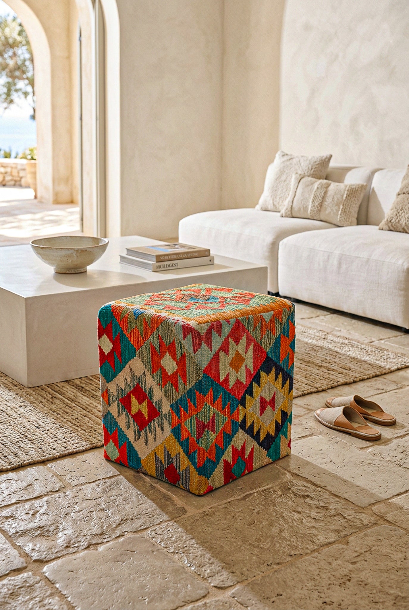 Pouf Quadratischer Kilim Mai Mai masse 40x50cm