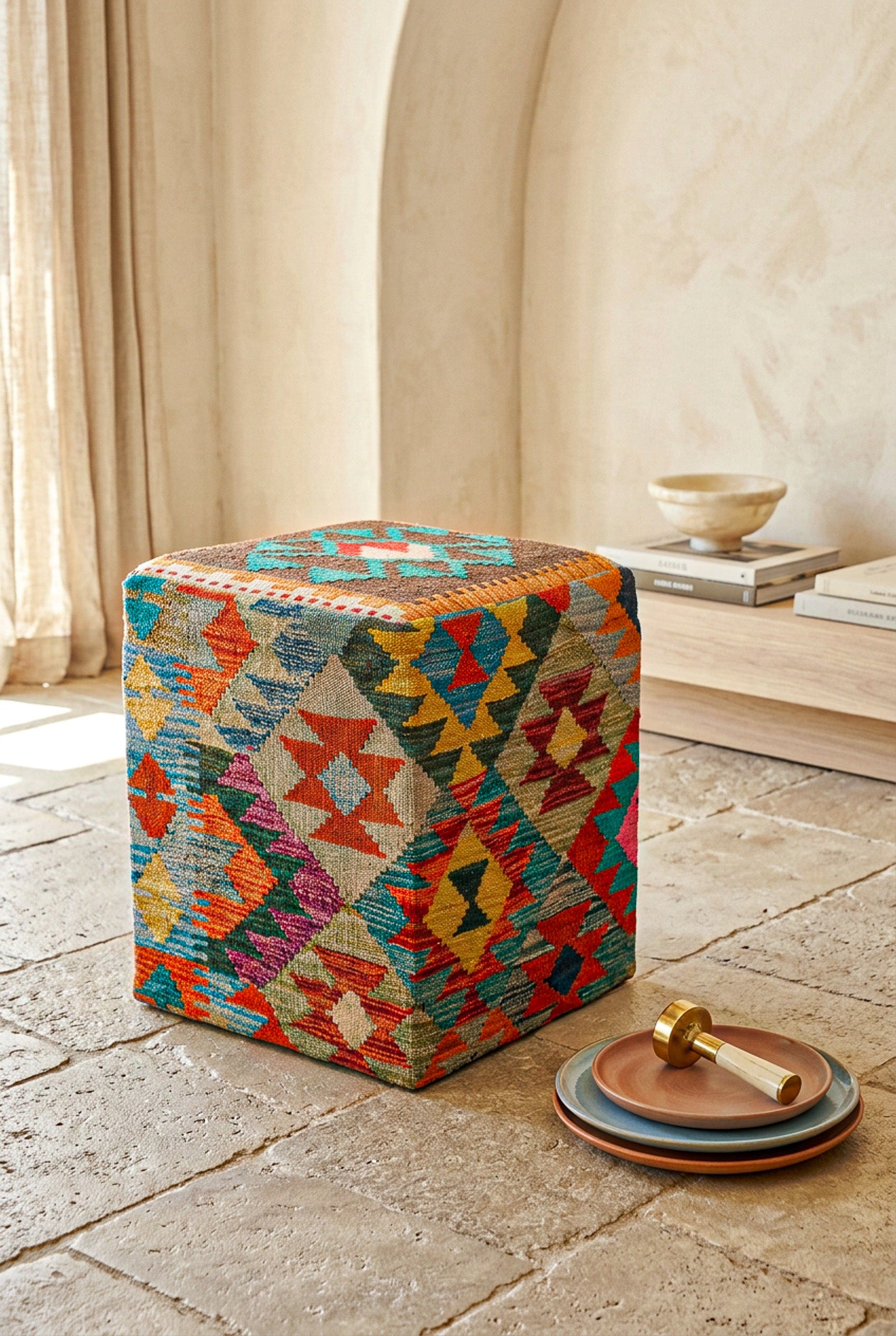 Pouf Quadratischer Kilim Mai Mai masse 40x50cm