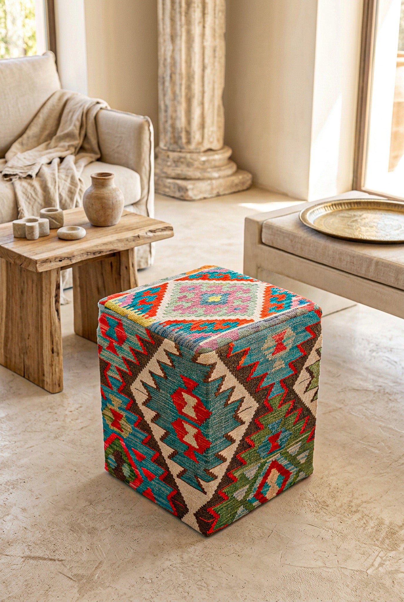 Pouf Quadratischer Kilim Mai Mai masse 40x50cm