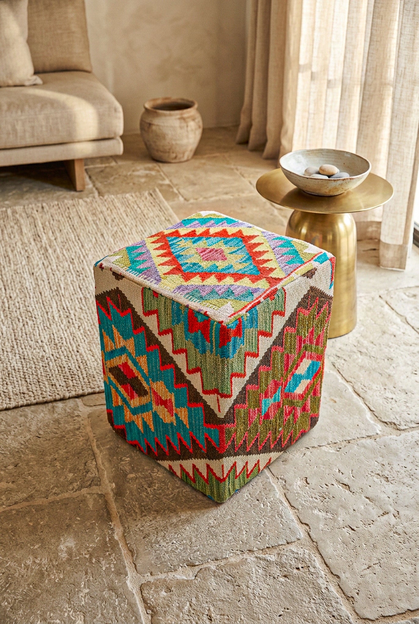 Pouf Quadratischer Kilim Mai Mai masse 40x50cm