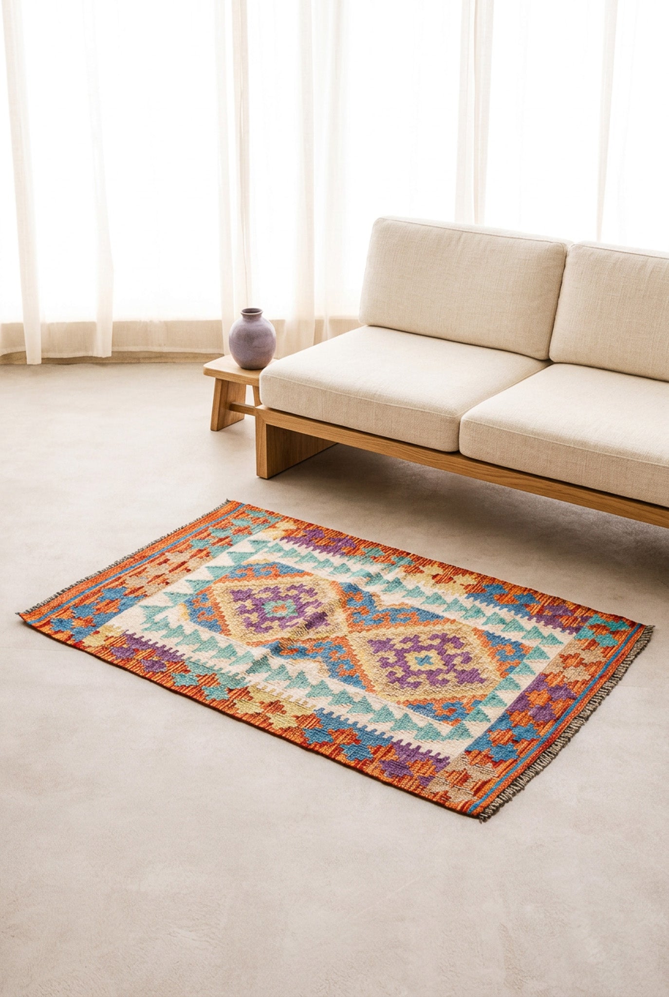 Teppich Kelim Mai Mai - 100 % Wolle -  88x120cm