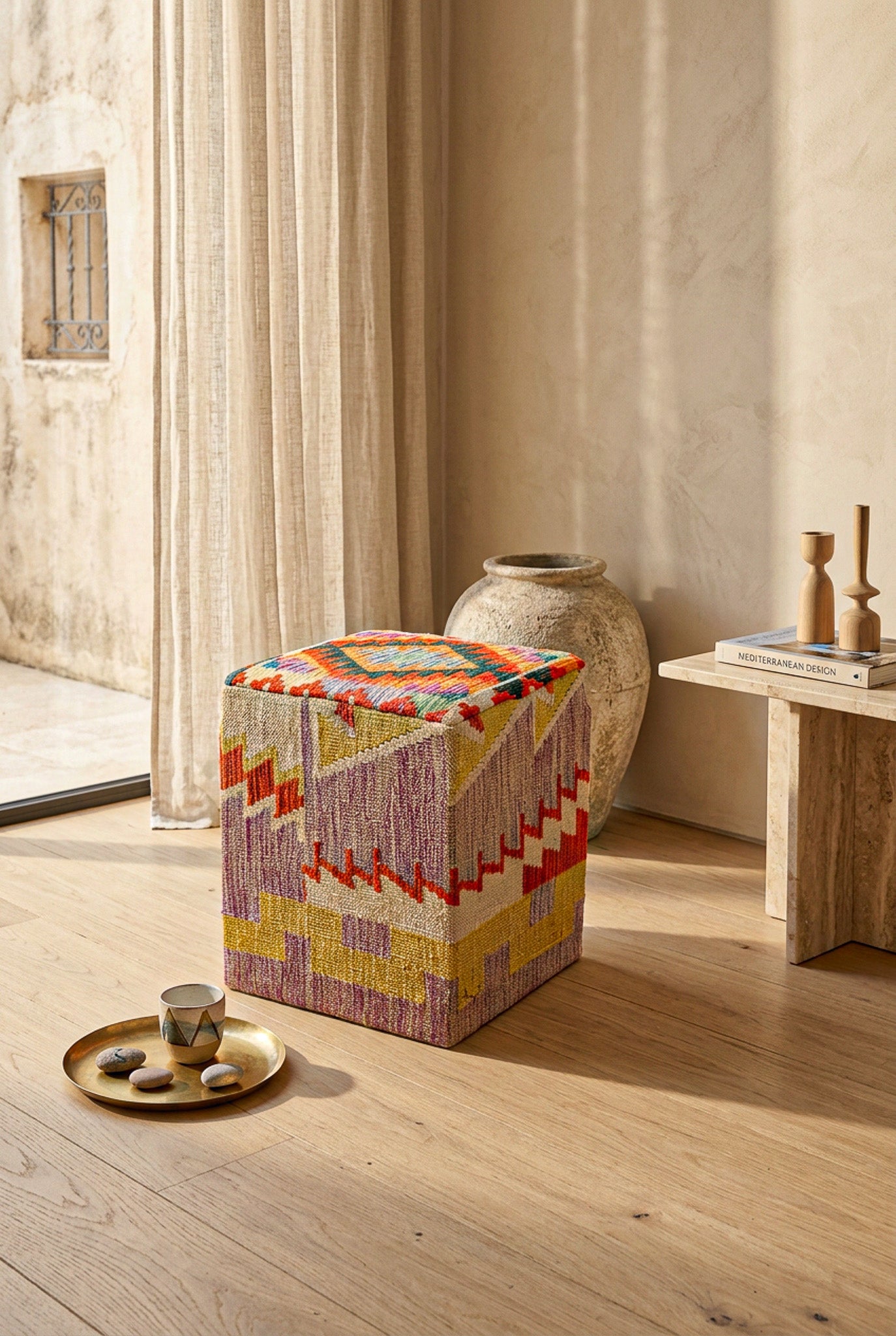Pouf Quadratischer Kilim Mai Mai masse 40x50cm