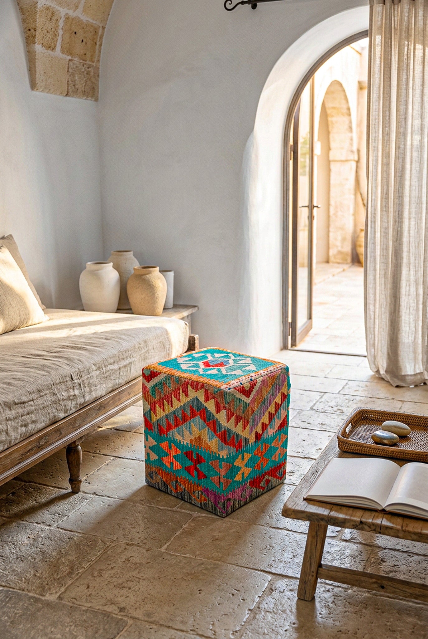 Pouf Quadratischer Kilim Mai Mai masse 40x50cm