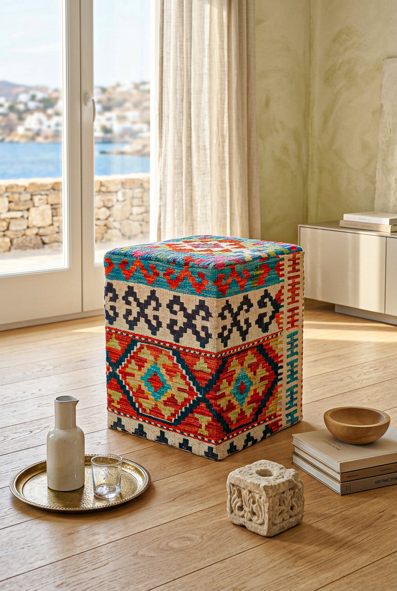 Pouf Quadratischer Kilim Mai Mai masse 40x50cm